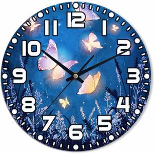 Glowing Butterflies Wall Clock 10 inch Round Silent Non Ticking Wood Wall Clocks Battery Operated Easy to Read Decorative Wall Clock for Bedroom Kitchen Living Room Bathroom