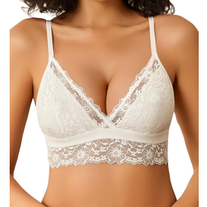Avidlove Lace Bralette for Women Sexy Wireless Bralettes Non Padded Bralette V Neck Minimizer Lingerie M