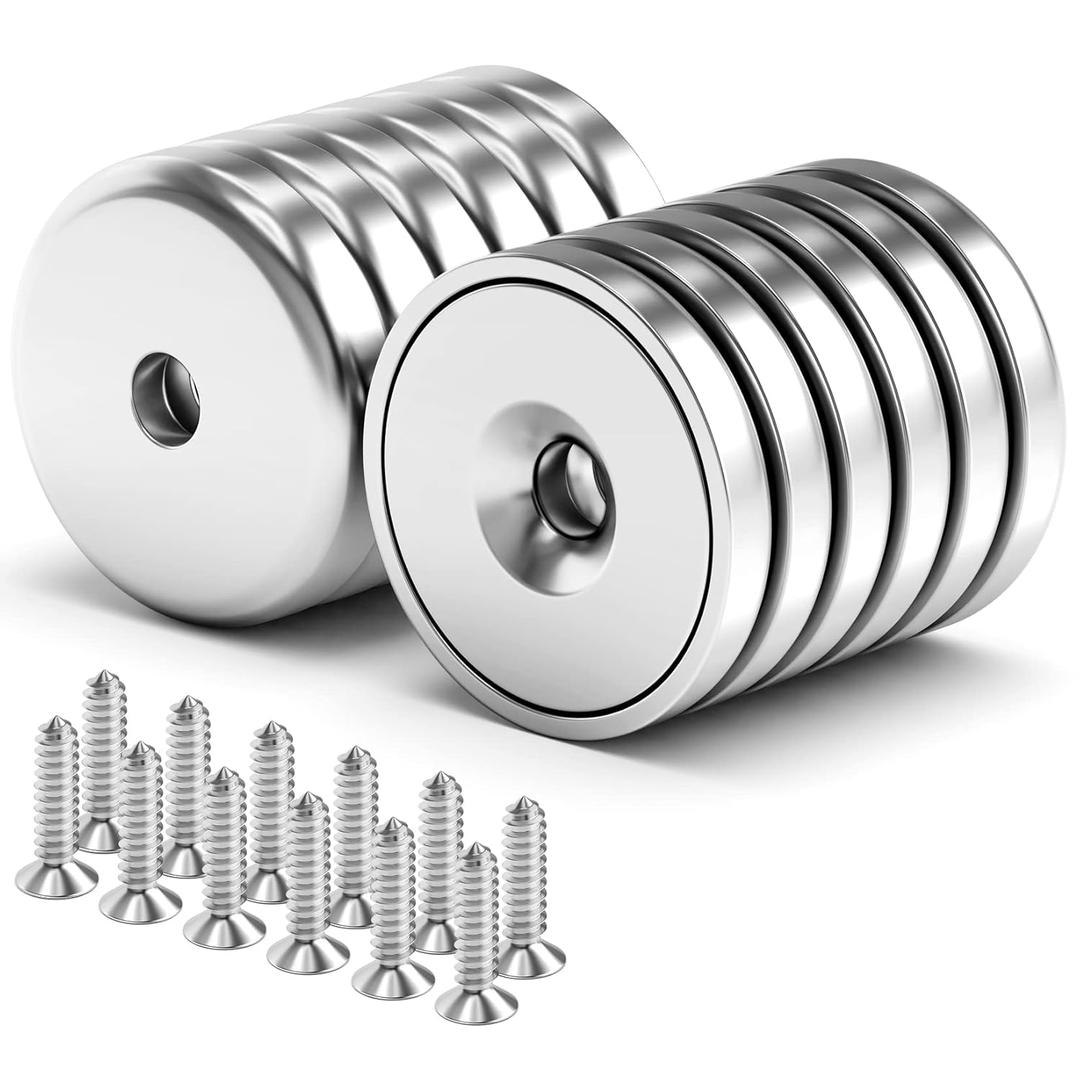 VNDUEEY Neodymium Cup Magnets, Strong Rare Earth Magnets, 12 Pack 60LBS Round Base Disc Magnet Heavy Duty with Countersunk Hole and Stainless Screws for Kitchen, Office, Workplace, Craft