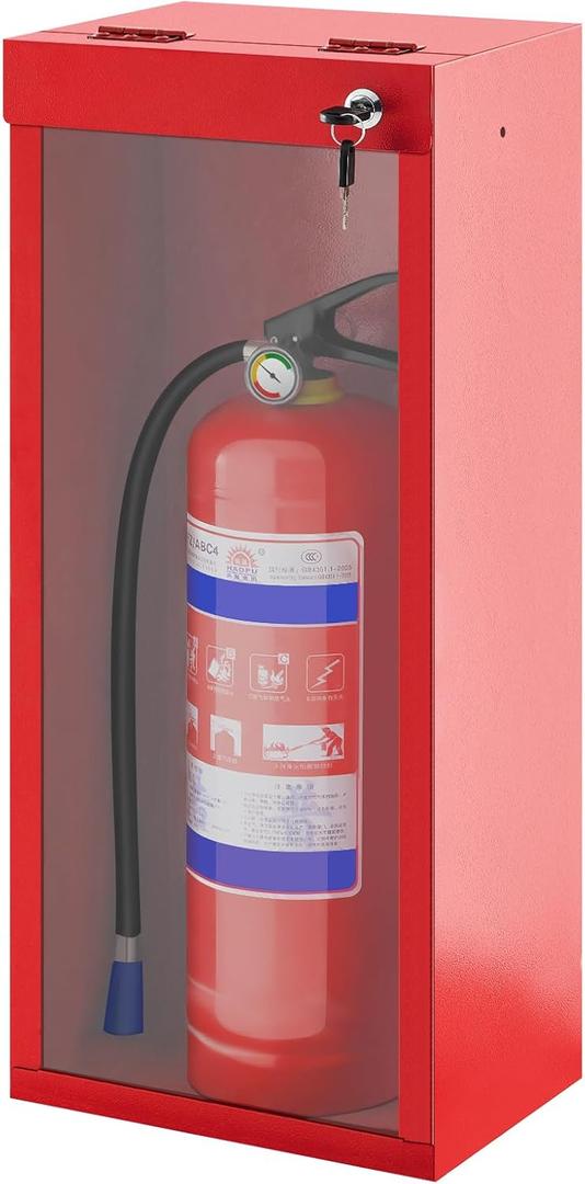 Zonon 1 Pcs Fire Extinguisher Cabinet Wall & Surface Mount Steel Cabinet Fire Extinguisher Holder Case with Handle for Indoor Outdoor, 24.75" x 10.25" W x 7" D (Red)