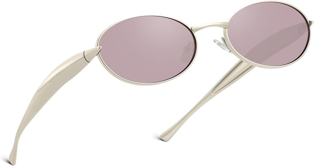 KesaPlan Retro Oval Polarized Sunglasses for Women Men - Chic 90s Sunnies Lightweight Shades Trendy UV Protection Metal TR Frame Sun Glasses (Gold Frames/Pink Lenses)