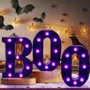 Halloween Decorations Indoor-3 LED Marquee Light Up Letters Black Boo Sign Halloween Letter Lights for Home Indoor Kitchen Fireplace Party Table Decor Supplies