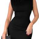 HBQ Women's Ruched Bodycon Dress Summer Sleeveless Sexy Cocktail Club Party Mini Dresses (Black, XL)