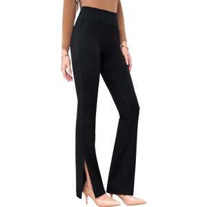 Houmous 31'' Inseam Women High Waist Split Hem Flare Work Pants with Pockets Stretchy Pull On Long Pant Casual Slack (Small, Black)