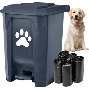 tebiete Dog Poop Trash Can Outdoors Pet Waste Station with Lid Dog Waste Disposal Container with Removable Inner Bin Bucket Hands-Free Pedal Garden Yard Home with 5Rolls Waste Bags, Grey