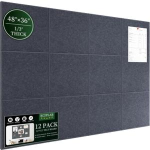 Large Cork Bulletin Board for Wall 48"x36", 12 Pack Felt Wall Tiles with 80 Pushpins, 60 Safe Removable Adhesive Tabs, Decorative Pin Board Tack Board for Office Home School, Dark Gray