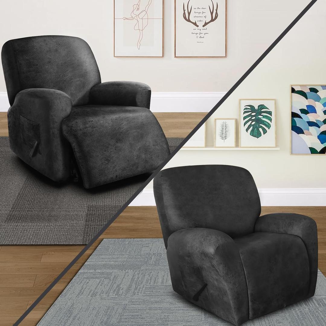 Leather Look Oversize Recliner Chair Covers, Thick 4 Pieces Lazy Boy Recliner Covers for Recliner Chair, Leather Cover for Recliner Slipcovers for Pets Kids(X-Large, Dark Grey) (1 XL Seater, 02 Dark Gray)