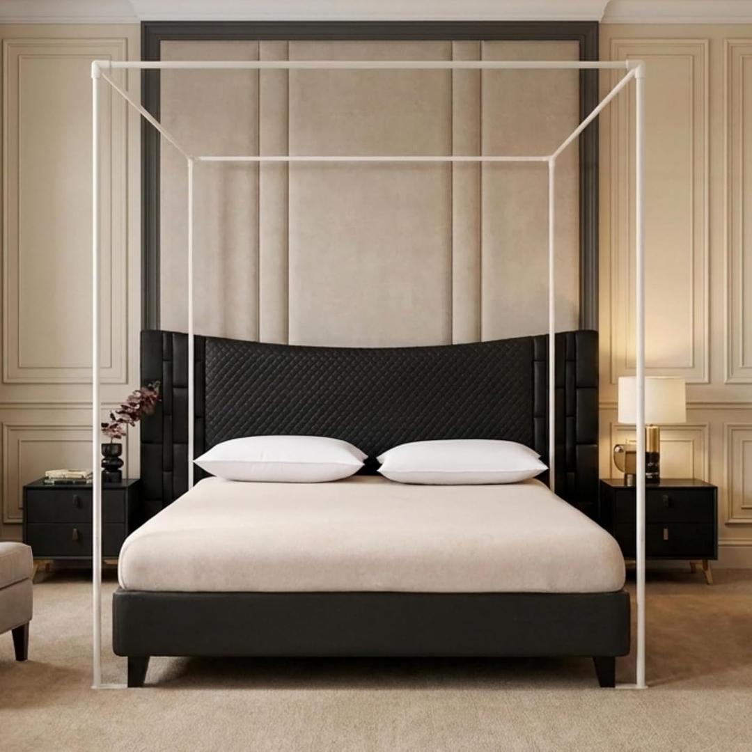 Beyeutao Bed Canopy Frame Queen Size Four Corners Post Canopy Bed Frame with Removable Fixing Bases 4 Poster Bed Frame White Mosquito Net Bracket Fit for Bedroom Decoration Upgrade, 150X200X200CM