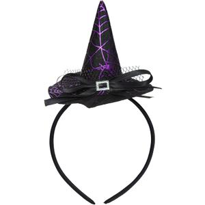 Edoneery Halloween Witch Hat Headband for Women, Fancy Dress Wizard Costume Hair Accessory with Veil for Cosplay Parties (Black&Purple)