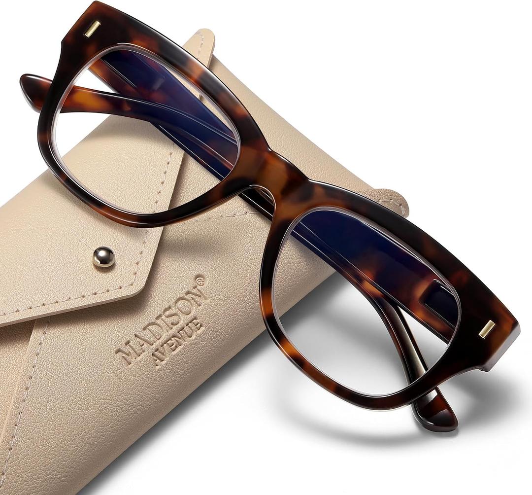 Madison Avenue Retro Blue Light Blocking Reading Glasses for Women Spring Hinge with Case, Elegant Computer Readers Glasses