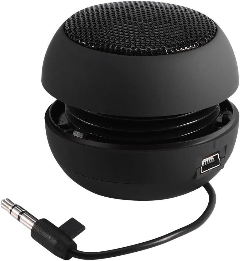 ASHATA Portable Mini Speaker 3.5mm, Retractable, Black, 180mAh Battery, 5W, Mono, 2.2 Channel, 3.5mm Aux, USB, 1.5Hrs Playtime, Compatible with iPod, MP3, MP4, MP5, Smartphone, Desktop, Laptop