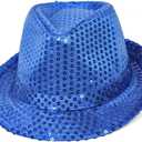 Mardi Gras Sequin Fedora Hats Party Hats,Western Sequin Fabric Fedora Hat for Men Cosplay Costume Party Accessory (Blue)