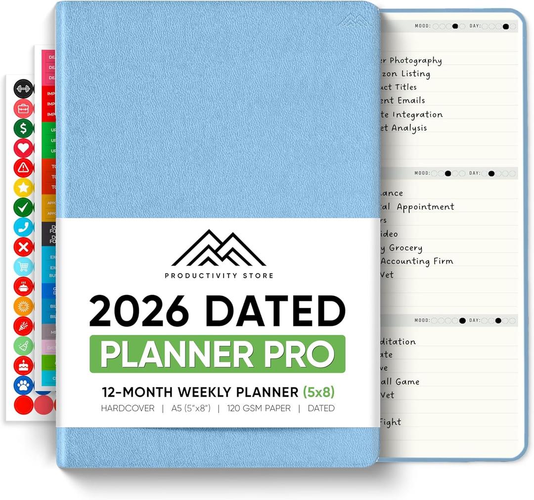Dated, 2026 Planner, 5.8 x 8.3 - The #1 Productivity Planner to Achieve Your 2026 Goals - Planner 2026-2027 by PRODUCTIVITY STORE (A5, BLUE)