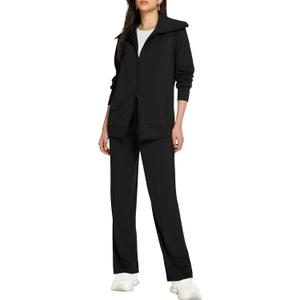 Casly Lamiit Lounge Sets for Women 2026 Spring Sweatsuit Long Sleeve Zip Up Travel Outfit Wide Leg Sweatpant Tracksuit (XX-Large, Black)