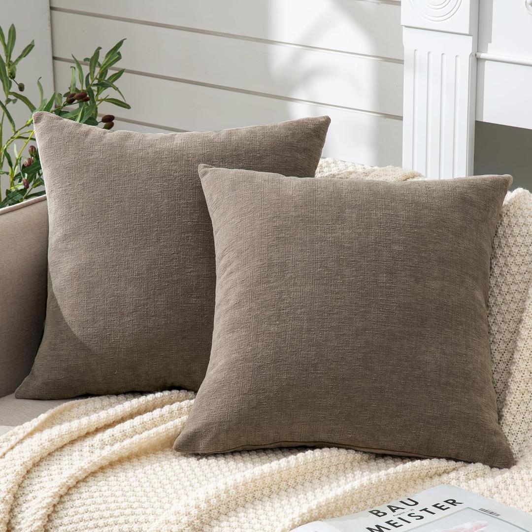 GAWAMAY Decorative Square Throw Pillow Covers Set of 2, Super Soft Chenille Farmhouse Fall Pillowcase for Living Room Bedroom Sofa Couch Home Decoration Cushion Cover Taupe Grey 55x55cm/22x22