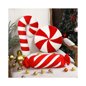 3 Pcs Christmas Pillows Decorative Throw Pillows Candy Merry Christmas Tree Stuffed Wool Soft Xmas Plush Cushion for Sofa Couch Bedroom Living Room (Red)