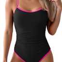Eomenie Women's One Piece Swimsuit Tummy Control Slimming Bathing Suit Color Block Spaghetti Strap 1 Piece Swim Suit Swimwear Small