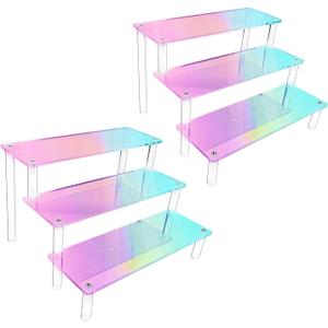 Acrylic Display Stand, 2 PCS 3 Tier Iridescent Display Risers for Funko POP Figures, 9" Cupcakes Stand, Perfume Organizer, Riser for Display, Dessert Stand, Ornament Display Stand