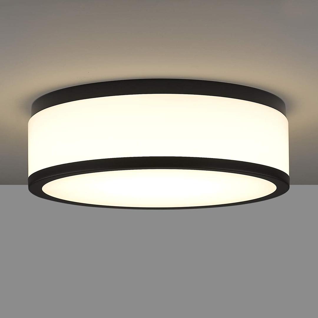 LED Flush Mount Ceiling Light, 15 inch, 24W Dimmable 3000K 4000K 5000K Matte Black Modern Round Ceiling Light Fixture for Kitchen, Hallway, Bathroom, Stairwell, LMS-054