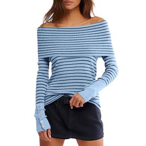 Darong Womens Going Out Y2k Tops Outfits 9126 Blue Black Stripe XS (Blue, XS)