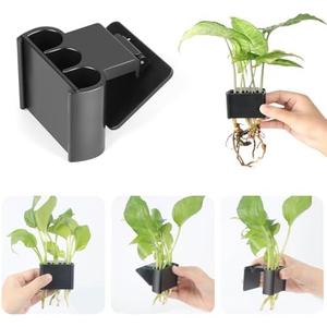 Ztzfacai 1 Pack Hanging Aquarium Plant Holder – 3 Holes Aquatic Plant Cups, Fish Tank Holder for Aquatic Plants, Ideal for Aquarium Tank Decoration(Black)