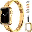 chuangshiji Compatible with Apple Watch Band 38mm 40mm 41mm, Women for iWatch Band Series 9/8/7/6/5/4/3/2/1/SE (S-Gold, 38mm/40mm/41mm)