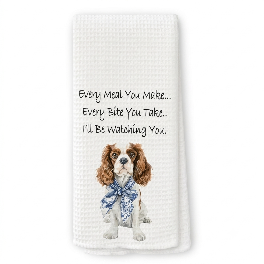 QZQE Funny Chinoiserie Cavalier King Charles Spaniel Kitchen Towels, Cavalier King Charles Spaniel Gifts Dish Tea Towels for Kitchen, Dog Mom Lovers Owner Gifts Decorative Hand Towel 16x24 Inch
