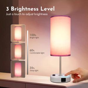 Bedside Table Lamp with USB Port - Touch Desk Lamp for Bedroom, 3 Way Dimmable Small Nightstand Lamp for Living Room, Bedroom Lamps for Room Decor, Pink