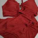 Herseas High Waisted Bikini Set 2026 Summer V Neck Spaghetti Straps Push Up Swimsuits Full Coverage Slimming Bathing Suit Romantic Swimwear Trendy Vacation Outfits, Burgundy, Large