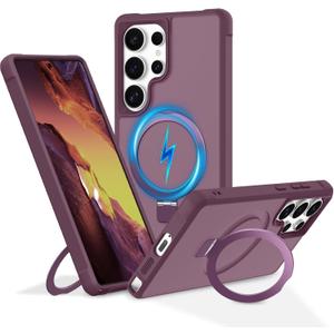 Magnetic Stand for Samsung Galaxy S25 Ultra Case [Military Grade Drop Protection] with Kickstand, Matte Translucent Slim Case for S25 Ultra 6.9", Burgundy