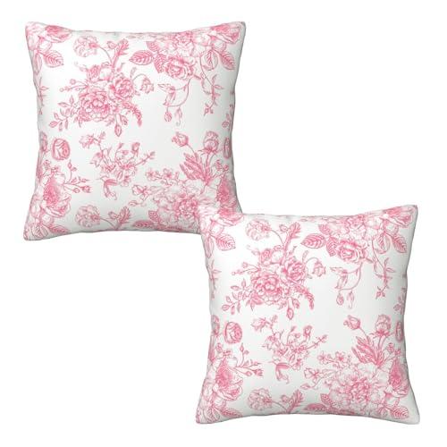 Pink and White Floral Pillow Covers 20x20 Set of 2, Vintage Chinoiserie Flower Throw Pillow Covers Outdoor Decorative Pillow Case for Couch Bed Sofa Cushion Home Decor