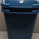 Mind Reader 50L Slim Laundry Hamper, Clothes Basket, Lid, Wicker Design, Plastic, 17.65"L x 13.75"W x 21"H, Set of 2, Blue