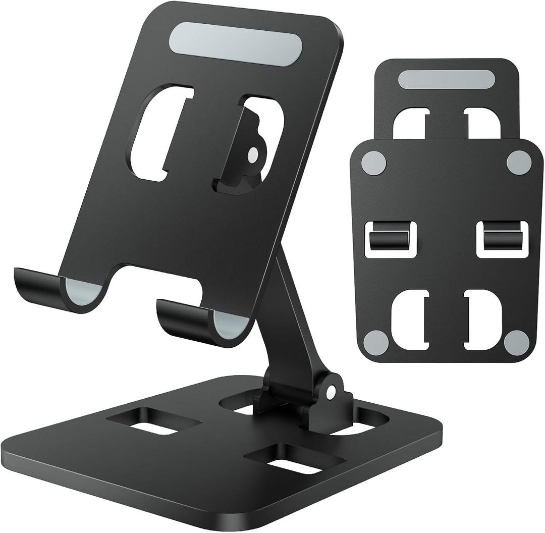 Phone Stand for Desk, Dual Folding Cell Phone Holder, Fully Adjustable Portable Mobile Phone Holder for iPhone 17 16 15 14 13 12 11 Pro Max Plus Air, Galaxy S25 S24, All Phones (Black)