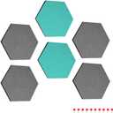 Navaris Hexagon Felt Board Tiles - Set of 6 Notice Memo Bulletin Boards with Push Pins Pack 5.9 x 7 inches (15 x 17.7 cm) - Grey, Turquoise
