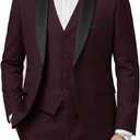 Hihawk Mens 3 Piece Tuxedo Set with Bow Tie, One Button Shawl Lapel Jacket Vest Pants, Slim Fit Suit Party Wedding Prom Tux (Red, S)