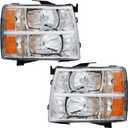 Wildwolf Headlights Assembly For 2007-2013 Chevy Silverado 1500 / For 07-14 Chevrolet Silverado 2500 3500 HD, Head Light Set Replacement Accessories, Halogen OE Headlamp Chrome Housing Amber Reflector (Left Driver & Right Passenger Side)