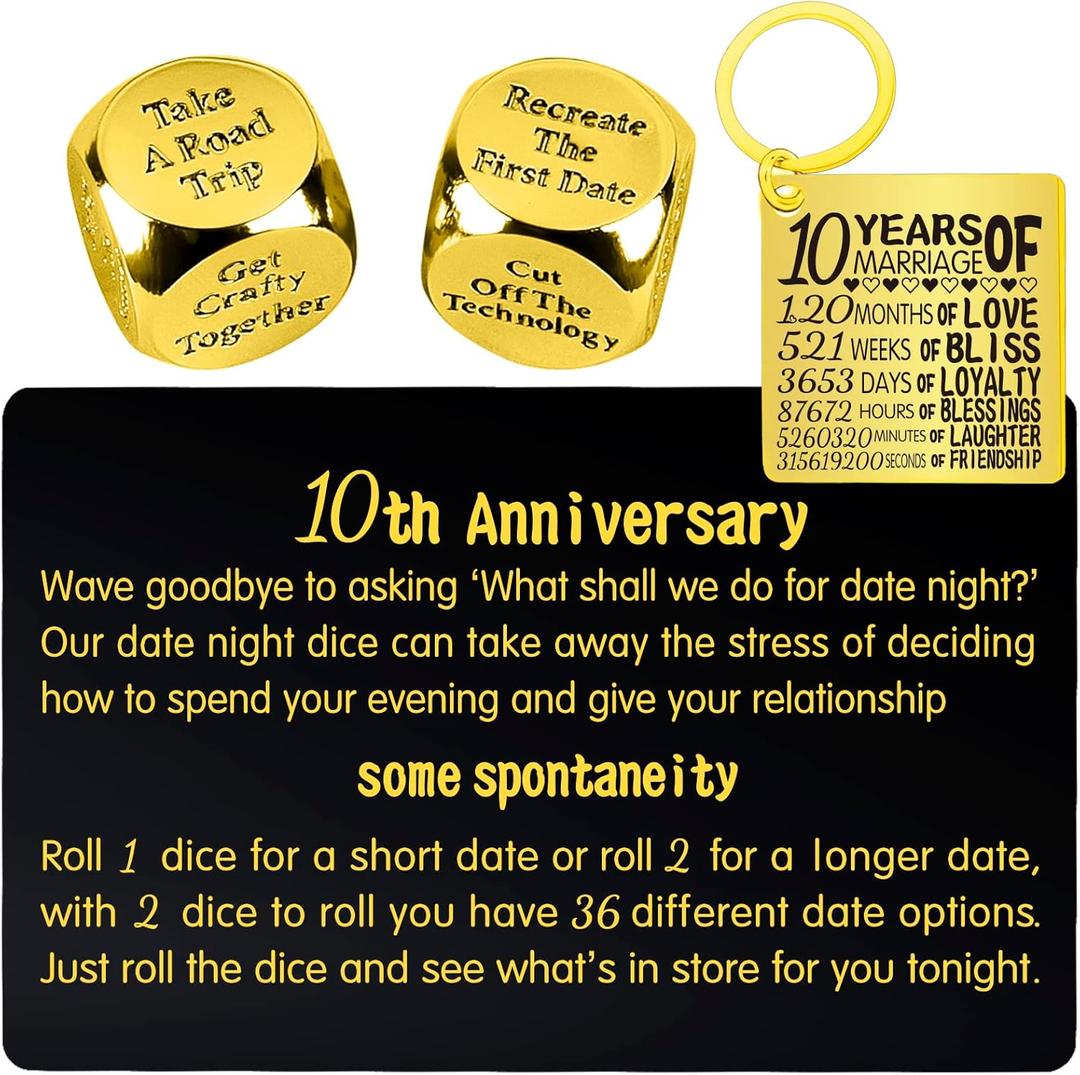 10th Anniversary Dice,10th Wedding Anniversary Dice for Couples,10 Years Anniversary Date Night Dice Gift,10 Years Anniversary for Her,10th Anniversary for Husband,10th Anniversary