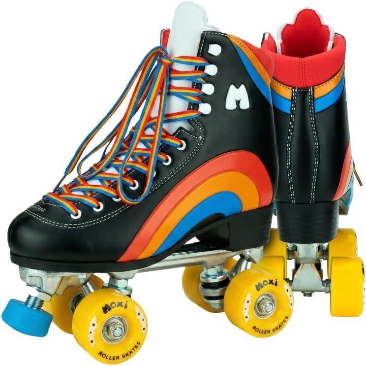 Moxi Rainbow Rider Roller Skates for Women - Beautiful, Durable, Supportive Rainbow Skates with Padded Lining, a Sturdy Plate, and Soft Outdoor Wheels - Asphalt Black - Size 9