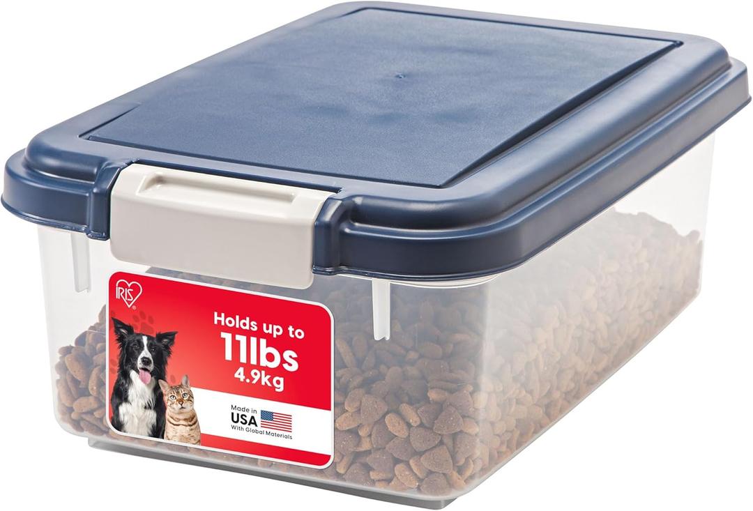 IRIS USA Airtight Dog Food Storage Container, Up to 11 lbs, Dog Cat Bird and Other Pet Food Treats Storage Bin, Dog Cat Wet Food Cans, Keep Fresh, BPA Free, Stackable, Navy