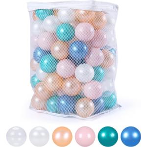 Ball Pit Balls Pack of 100 200 500 - Star and Round Set BPA Free Phthalate Free Non-Toxic Crush Proof Play Balls Soft Plastic Balls for Toddlers Baby Kids Birthday Pool Tent Party (100 Balls - Pearl 6 Colors)