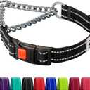 CollarDirect Martingale Dog Collar with Stainless Steel Chain and Quick Release Buckle - Reflective Collar for Large, Medium, Small Dogs - Black, Medium (Neck Size 14"-17")