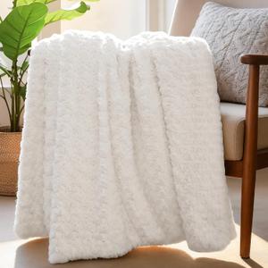 Double-Sided Faux Fur Throw Blanket, Fuzzy Soft Plush Thick Warm Fluffy Shaggy Fuzzy Blanket for Couch, Sofa, Bedroom, Luxury Blanket Valentines Day Gifts for Her, White, 50"x60"
