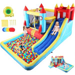 Inflatable Bounce House for Kids 146 x 132 x 82 inch, Indoor/Outdoor Bouncy House with Large Splashing Pool, Bouncing Area, 2 Water Slides,Climbing Wall, UL Certified Blower Included1 Inflatable Bounce House for Kids 146 x 132 x 82 inch, Indoor/Outdoor Bouncy House with Large Splashing Pool, Bouncing Area, 2 Water Slides,Climbing Wall, UL Certified Blower Included1