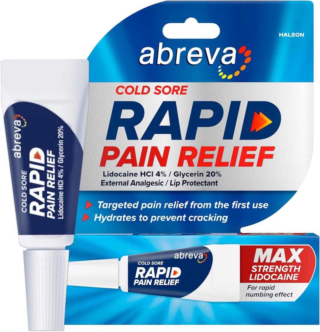 Abreva Cold Sore Treatment Rapid Pain Relief Cream - 1 Tube, 3 Grams