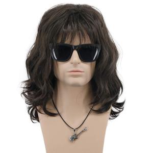 VGbeaty 70s 80s Punk Rocker Party California Wig Men Women Long Wave Dark Brown Halloween Costume Cosplay Wig