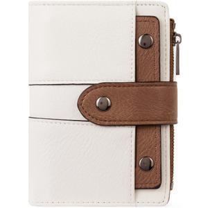 CLUCI Small Wallet for Women Leather Slim Womens Wallet Bifold Multi Card Holder Organizer Designer with Removable ID Window (0 Beige with Brown)