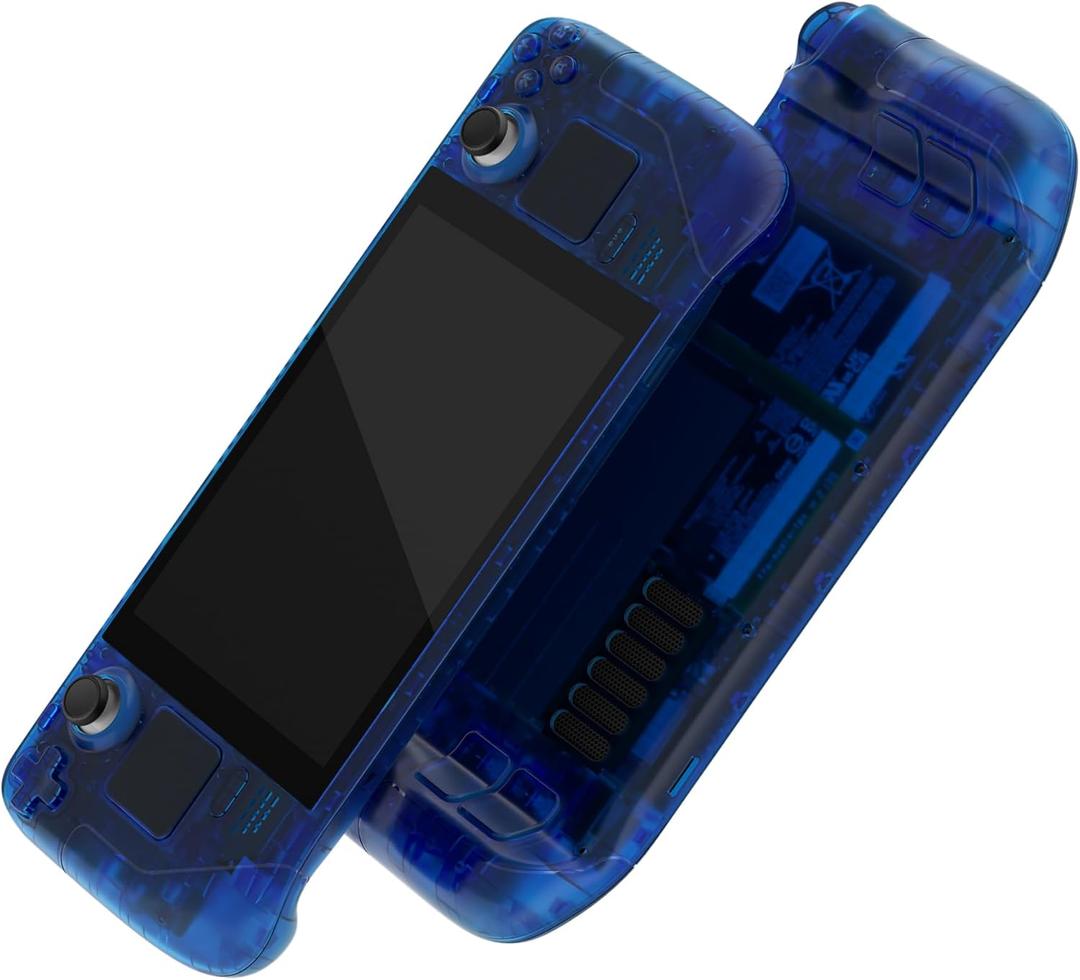 eXtremeRate Clear Blue Custom Faceplate Back Plate Shell for Steam Deck LCD, Handheld Console Replacement Housing Case, DIY Full Set Shell with Buttons for Steam Deck LCD - Console NOT Included