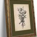 Gold Framed Wall Art Vintage Flower Sketch Wall Art Antique Sage Green Botanical Wall Decor Picture Dark Green Floral Drawing Poster Print for Bedroom Living Room 9x11in