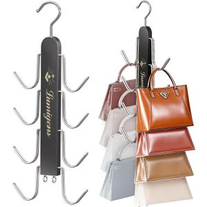 Purse Hanger, 2 Pack Purse Organizer for Closet with 16 Hooks for Heavy Bags, Sturdy Bag Storage, Rotatable Handbag Holder, Purse Rack Space Saving Backpack Hanging Closet Organizer Hangers, Black