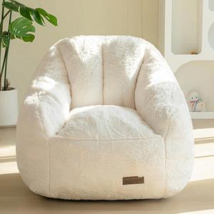 MAXYOYO Kids Bean Bag Chair, Comfy Bean Bag Sofa with Back Support, Faux Fur Cute Chair for Boys and Girls, Stuffed Floor Sofa for Nursery, Bedroom, Beige, Standard